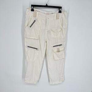 Pete & Greta by Johnny Was Linen Cargo Capri Pants NEW Y2K Sz 6 White
